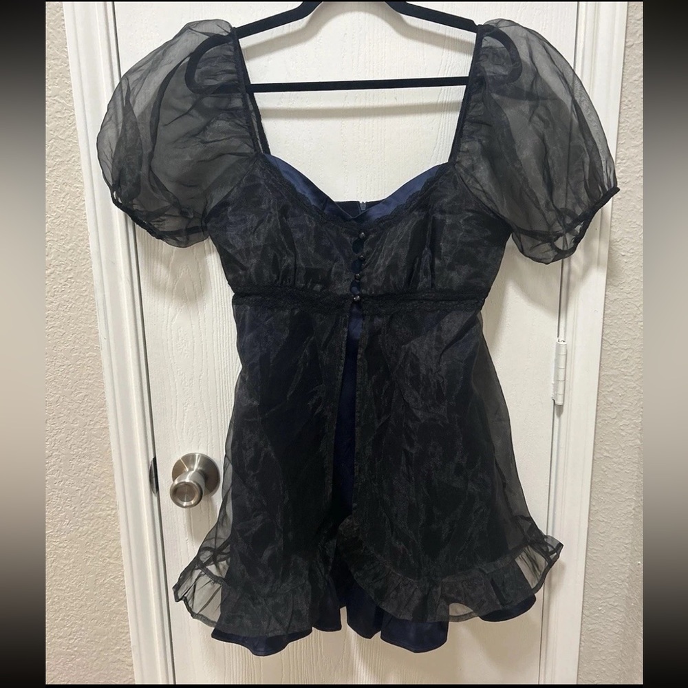 dELiAs Dark Gardens Chiffon Mini Babydoll Dress Size L Goth Emo Witchy